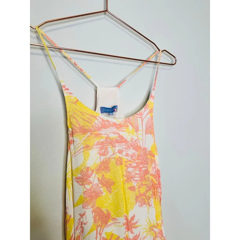 PARADISED AIDA Sunset Tropical Palm Floral Print Sleeveless Tiered Maxi Dress S - Picture 5 of 10